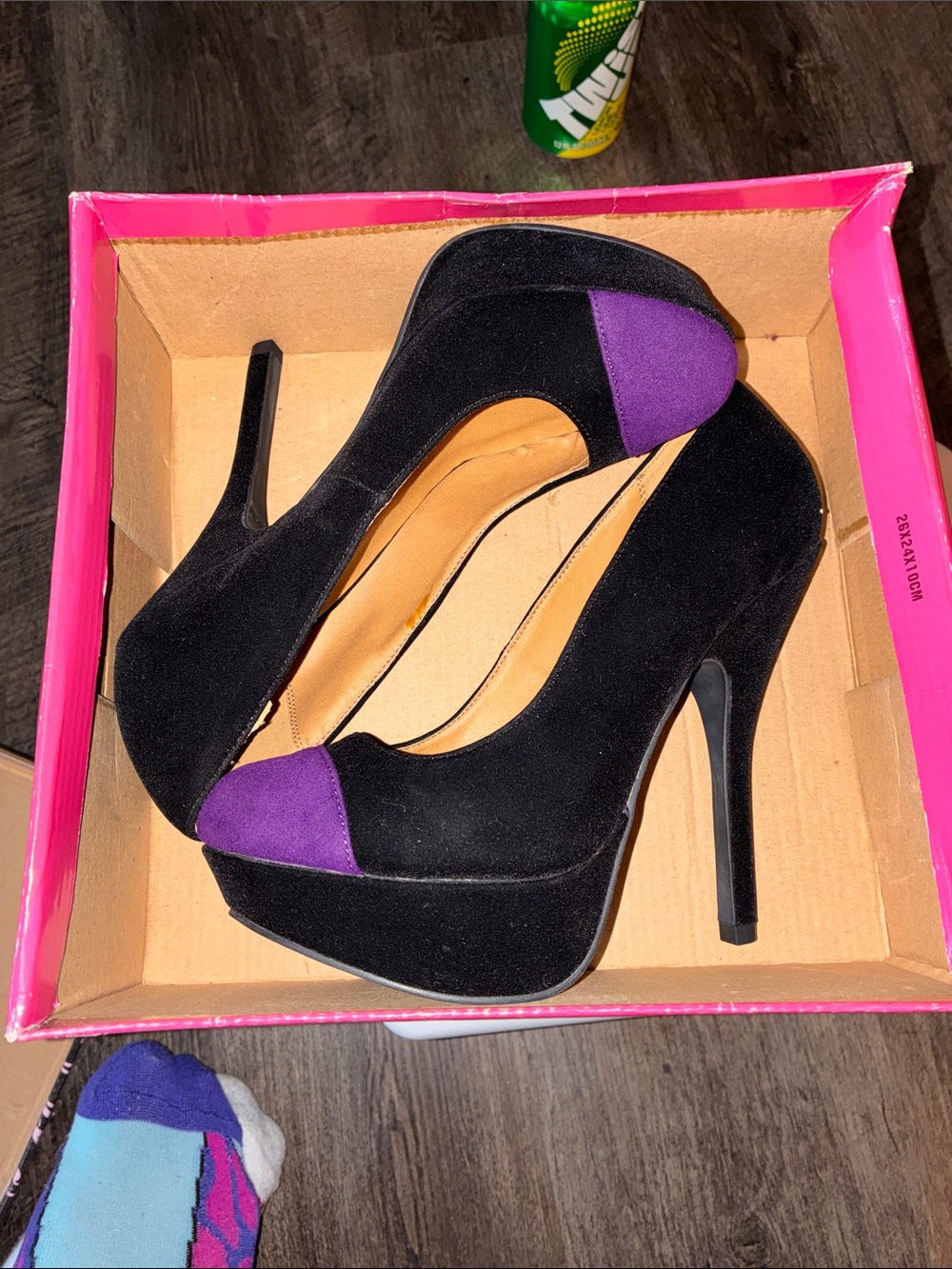 Qupid Black Pumps with Purple Toe Accent